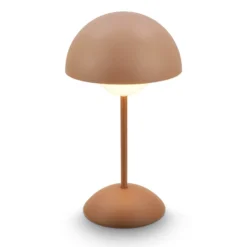 Lámpara de mesa LED recargable Kugle, marrón, metal, IP44, atenuable
