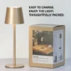 Lámpara de mesa LED recargable Roxi, color café, metal, IP54, atenuador