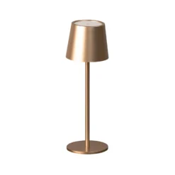 Lámpara de mesa LED recargable Roxi, color café, metal, IP54, atenuador