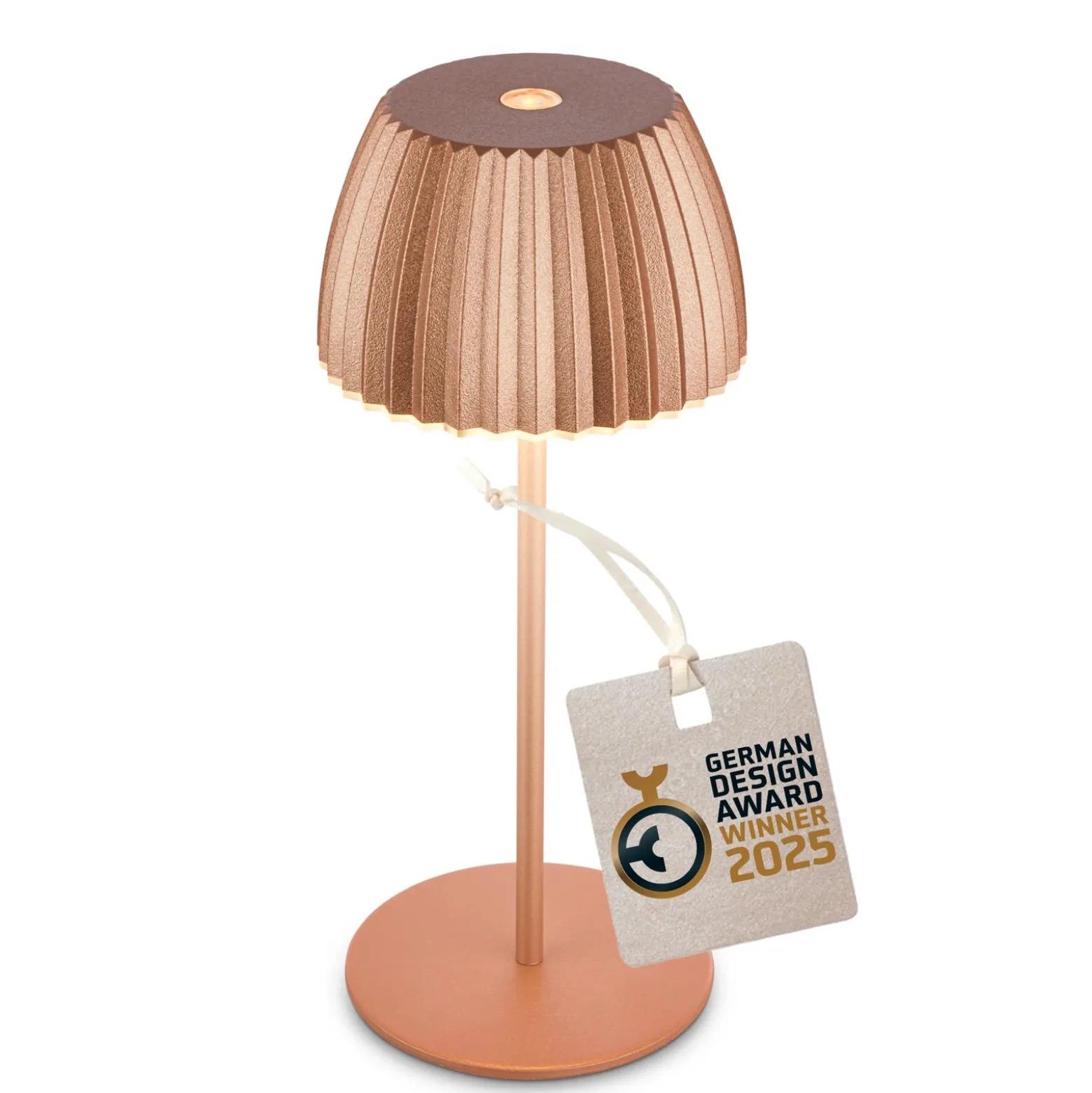 Lámpara de mesa LED recargable Brilo unplugged Riffle, 20 cm, cobre