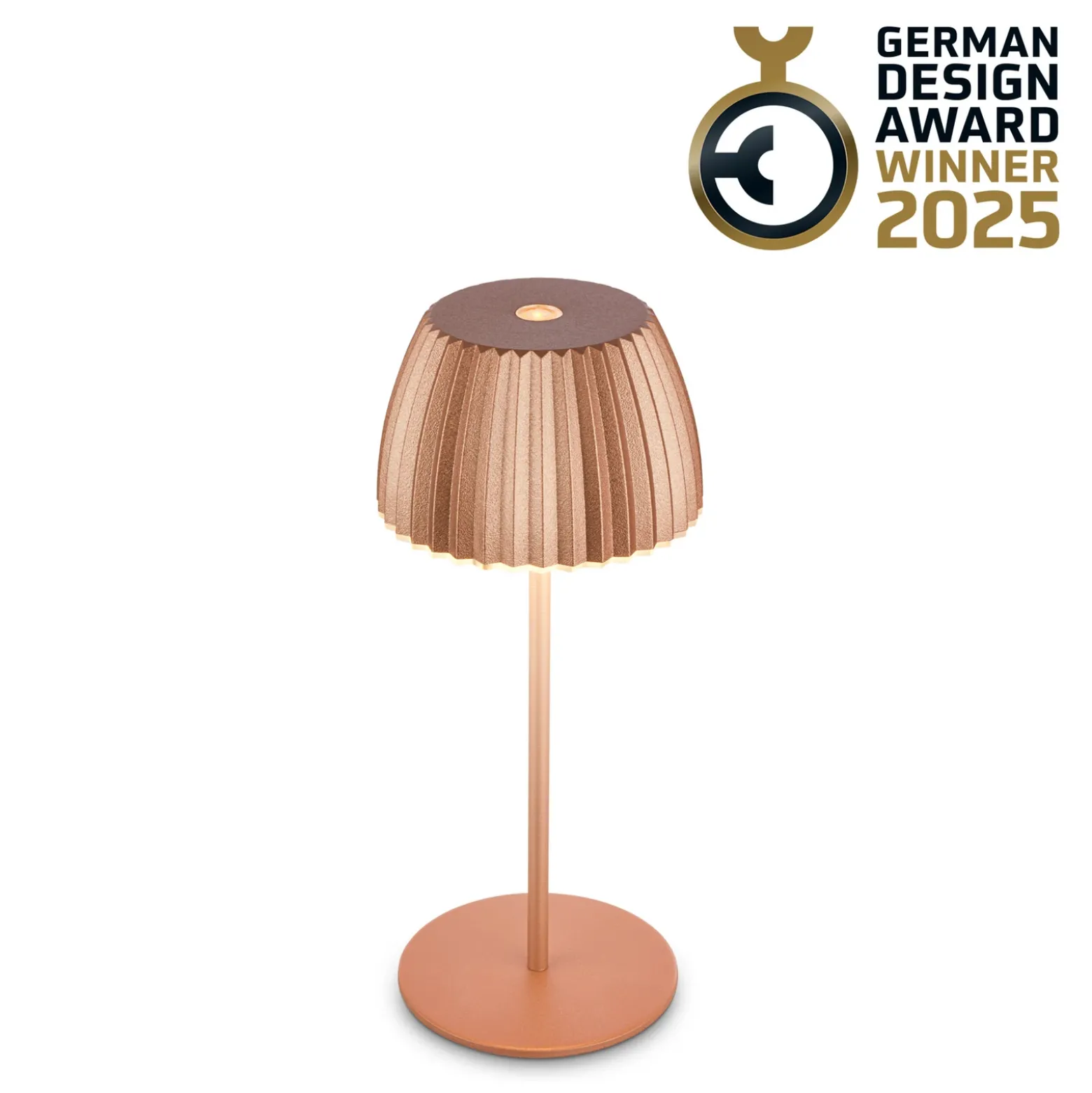 Lámpara de mesa LED recargable Brilo unplugged Riffle, 20 cm, cobre
