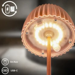 Lámpara de mesa LED recargable Brilo unplugged Riffle, 20 cm, cobre