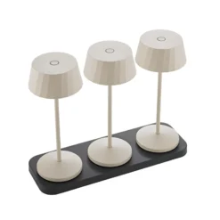 Lámpara de mesa LED recargable Facetta, juego de 3, beige, 22 cm, IP44