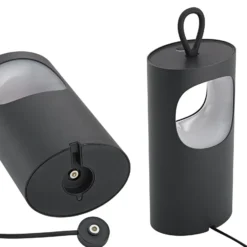 Lámpara de mesa LED recargable Lunari, negro, 16 cm, metal, CCT IP44