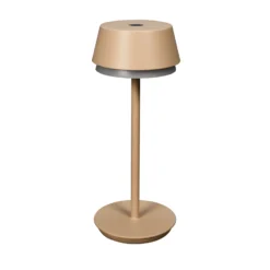 Lámpara de mesa LED recargable Lyon, color arena, IP54, atenuador, CCT, RGB
