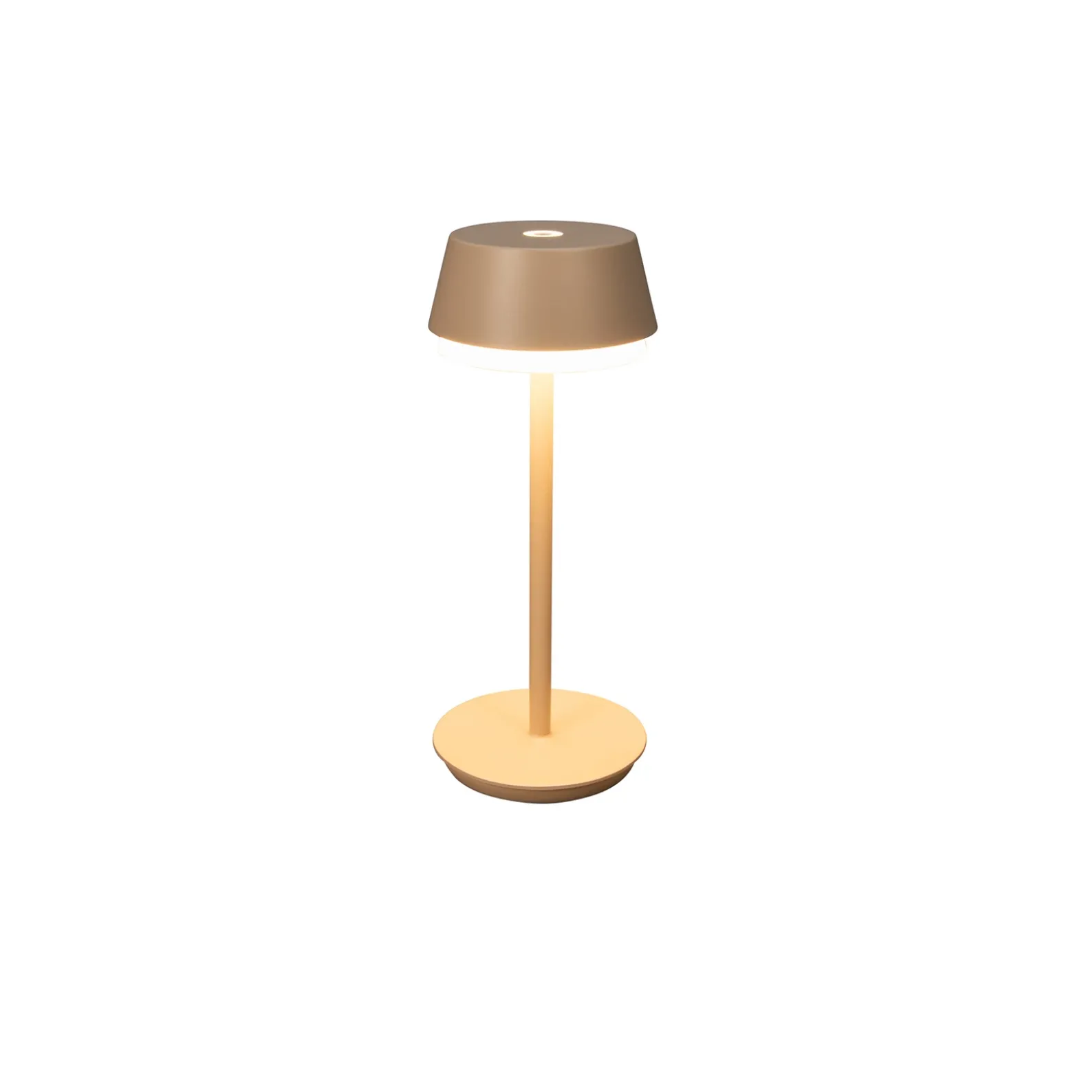 Lámpara de mesa LED recargable Lyon, color arena, IP54, atenuador, CCT, RGB