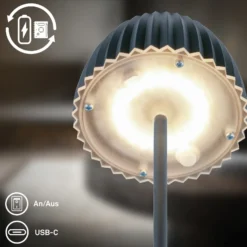 Lámpara de mesa LED recargable Brilo unplugged Riffle, 20 cm, antracita