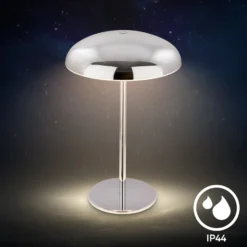 Lámpara de mesa LED recargable Brilo unplugged Caxa 30 cm, cromada