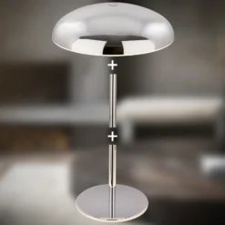 Lámpara de mesa LED recargable Brilo unplugged Caxa 30 cm, cromada