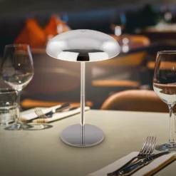 Lámpara de mesa LED recargable Brilo unplugged Caxa 30 cm, cromada
