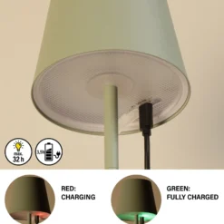 Lámpara de mesa LED recargable Viletto, verde salvia, IP54