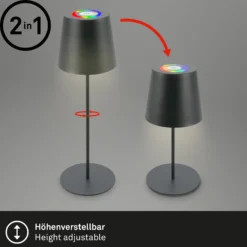 Lámpara de mesa LED recargable 7507015, antracita RGBW IP44 Regulador táctil