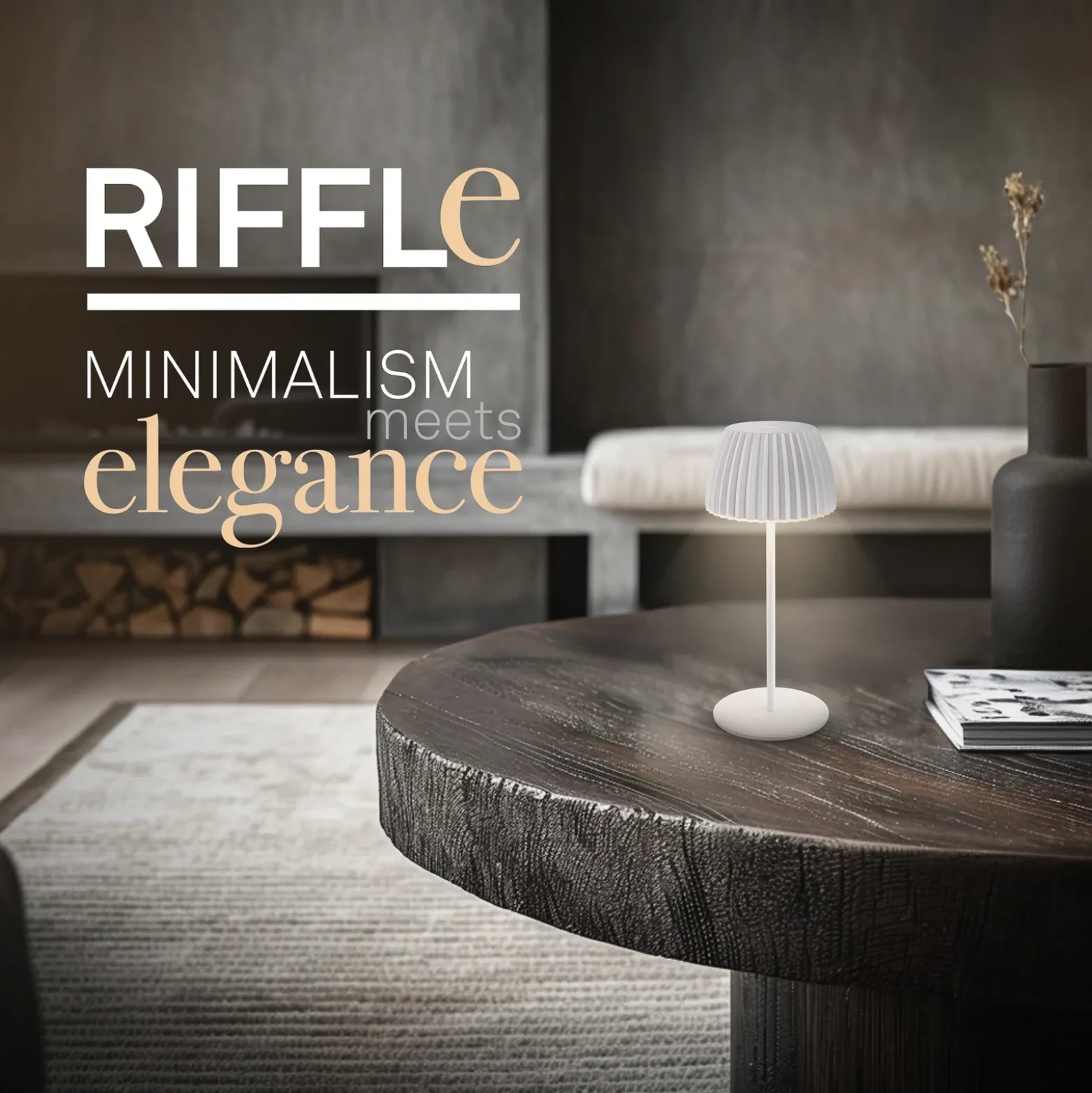 Lámpara de mesa LED recargable Brilo unplugged Riffle, 20 cm, blanca