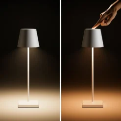 Lámpara de mesa LED recargable Nuindie, USB-C, gris, IP54, atenuable
