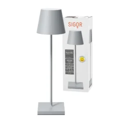 Lámpara de mesa LED recargable Nuindie, USB-C, gris, IP54, atenuable