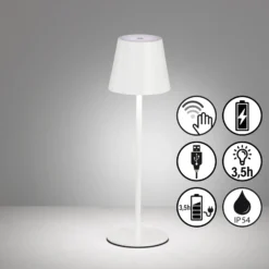 Lámpara de mesa LED recargable Viletto, blanca, IP54