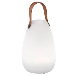 Lámpara de mesa LED recargable Ruby, Ø 14 cm, blanca, IP44, RGB atenuable