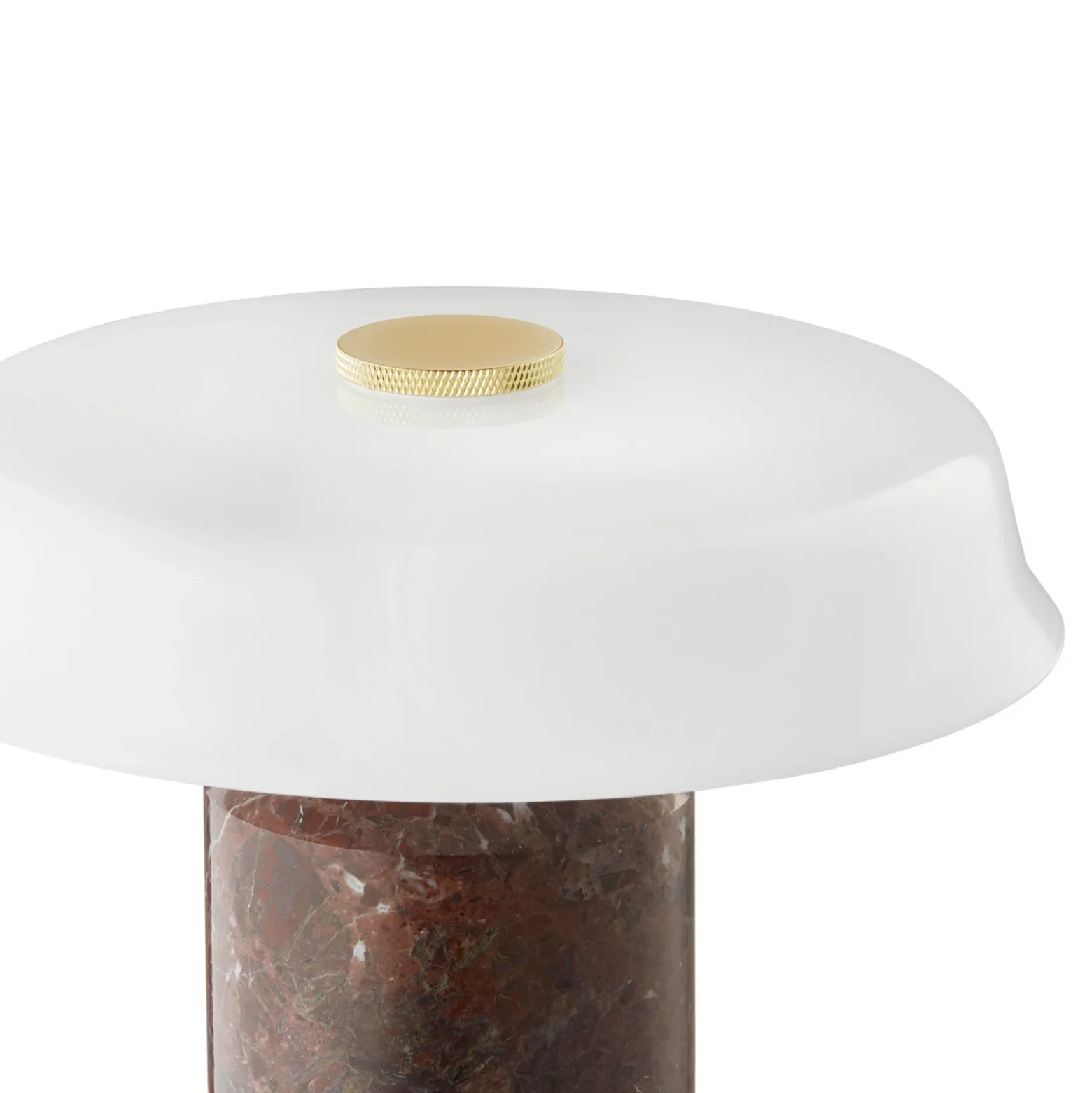 Lámpara de mesa LED recargable Trip No. 2, burdeos/blanco, mármol, cristal