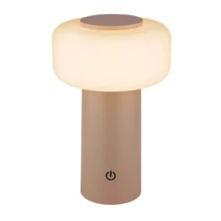Lámpara de mesa LED recargable Juna, beige, IP44, atenuable, 20 cm