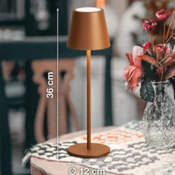 Lámpara de mesa LED recargable Viletto, color óxido, altura 36 cm, IP54