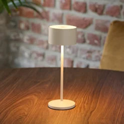 Lámpara de mesa LED recargable Veluna, beige, juego de 3, 25 cm, IP44