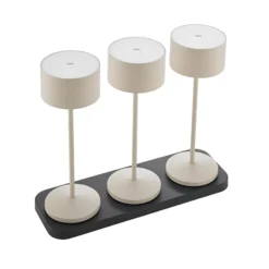 Lámpara de mesa LED recargable Veluna, beige, juego de 3, 25 cm, IP44