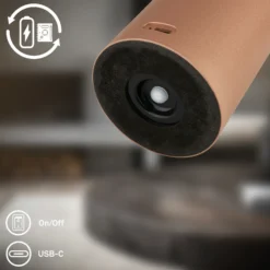 Lámpara de mesa LED recargable Juna, marrón, IP44, atenuable, 20 cm