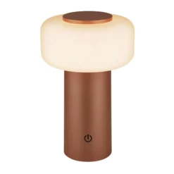 Lámpara de mesa LED recargable Juna, marrón, IP44, atenuable, 20 cm