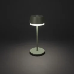 Lámpara de mesa LED recargable Lyon, verde/gris, IP54, atenuador, CCT, RGB