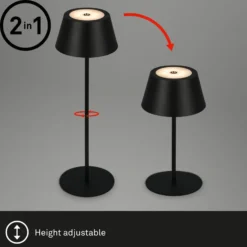 Lámpara de mesa LED recargable Kiki, negra, IP44, 3.000 K, RGBW