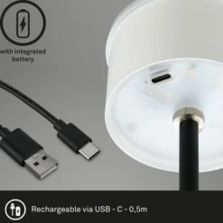 Lámpara de mesa LED recargable Kiki, negra, IP44, 3.000 K, RGBW