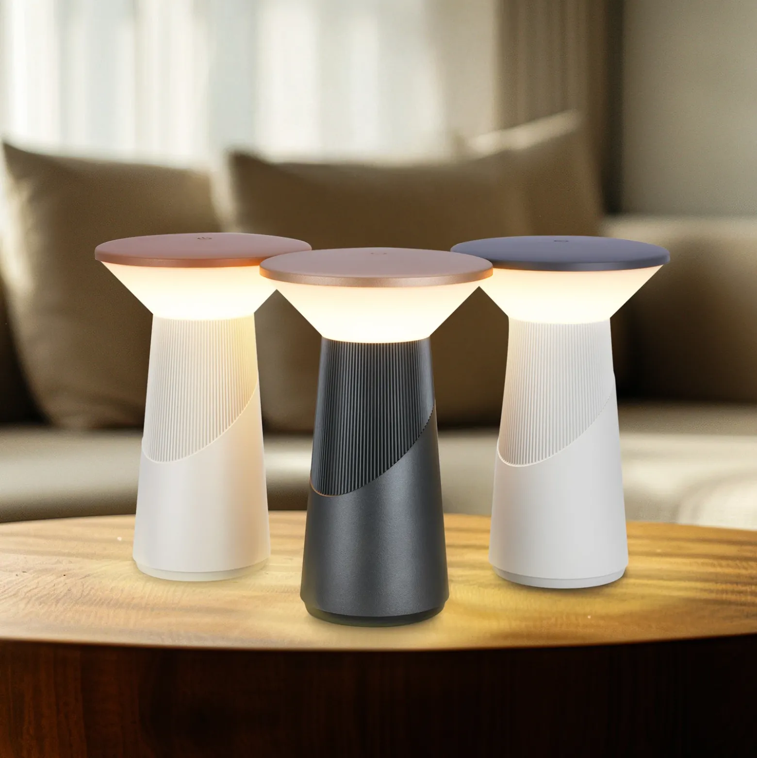 Lámpara de mesa LED recargable Pilia, bronce/antracita, altura 24 cm, IP44