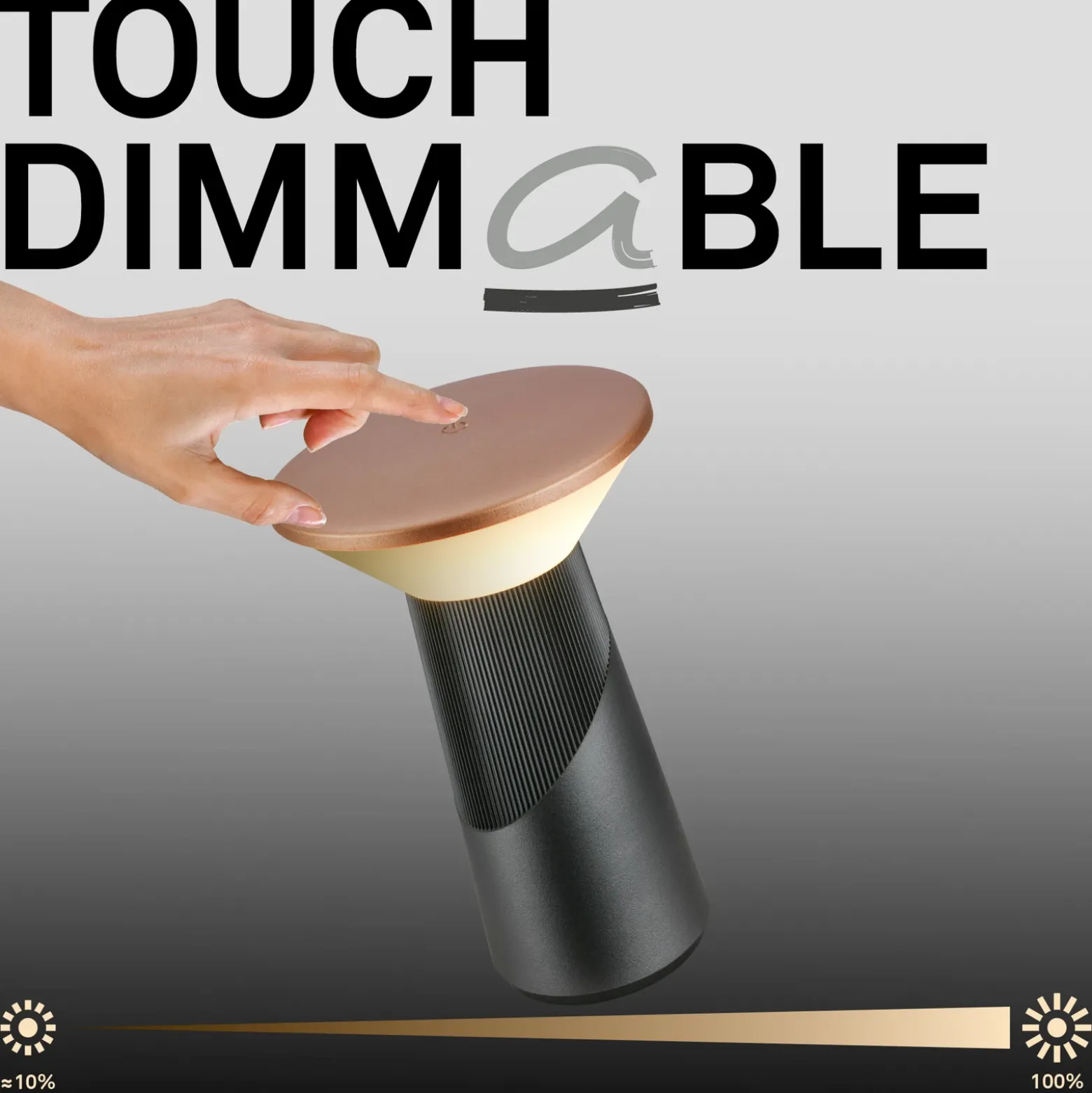 Lámpara de mesa LED recargable Pilia, bronce/antracita, altura 24 cm, IP44
