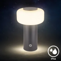 Lámpara de mesa LED recargable Juna, antracita, IP44, atenuable, 20 cm