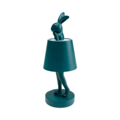 Lámpara de mesa LED recargable KARE Animal Rabbit, color petróleo, IP54, 29 cm