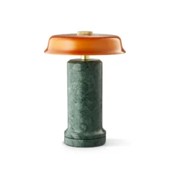 Lámpara de mesa LED recargable Trip No. 2, verde/ámbar, mármol, cristal