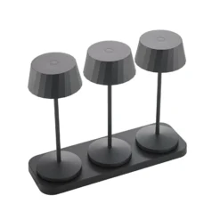 Lámpara de mesa LED recargable Facetta, juego de 3, negro, 22 cm, IP44