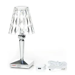 Lámpara de mesa LED recargable Kartell Battery, 30 cm, color cromo, IP54