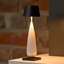 lámpara de mesa LED recargable Thala, blanco/negro, IP65, 24 cm