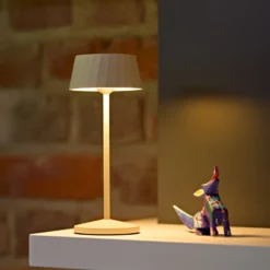Lámpara de mesa LED recargable Facetta, beige, 22 cm, metal, CCT IP44