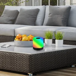 Lámpara de mesa LED recargable Smal, negra, RGBW, plástico, 7 cm