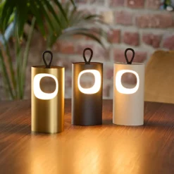 Lámpara de mesa LED recargable Lunari, dorada 16 cm Metal CCT IP44