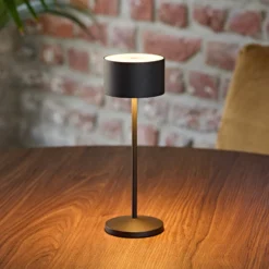 Lámpara de mesa LED recargable Veluna, negra, juego de 3, 25 cm, IP44