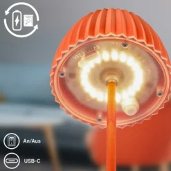 Lámpara de mesa LED recargable Brilo unplugged Riffle, 20 cm, naranja
