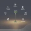 Lámpara de mesa LED recargable Calex Serino, verde, aluminio, 2700 K