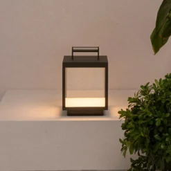 Lámpara de mesa LED recargable Kerala, gris oscuro, aluminio, altura 26,8