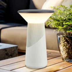 Lámpara de mesa LED recargable Pilia, color antracita/gris claro, altura 24 cm,