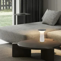 Lámpara de mesa LED recargable Pilia, color antracita/gris claro, altura 24 cm,