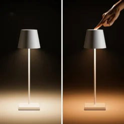 Lámpara de mesa LED recargable Nuindie, USB-C, oro rosa, IP54, atenuable