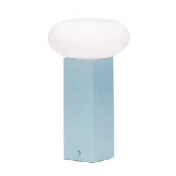 Lámpara de mesa LED recargable LOW, azul, altura 20 cm, metal, atenuador de